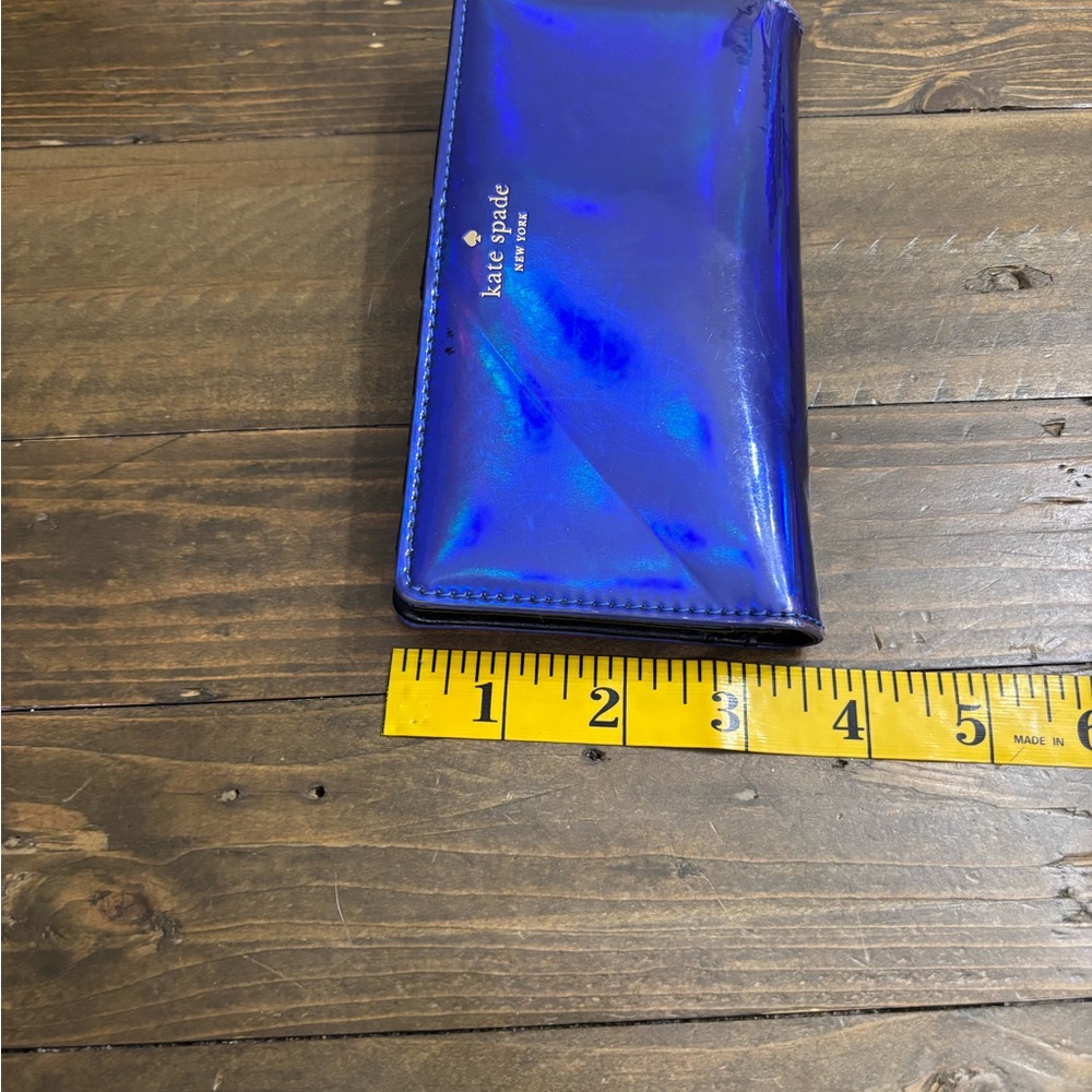 Kate Spade Rainer Lane Iridescent Blue Snap Close Wallet with Storybook Lining - Picture 9 of 13